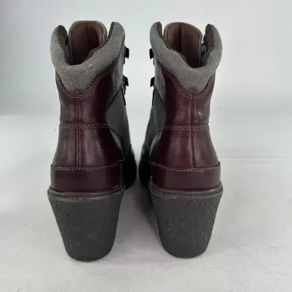 Timberland Amston Hiker Wedge Booties Sz 10 Womens Burgunday Leather Canvas Boot - Picture 5 of 13